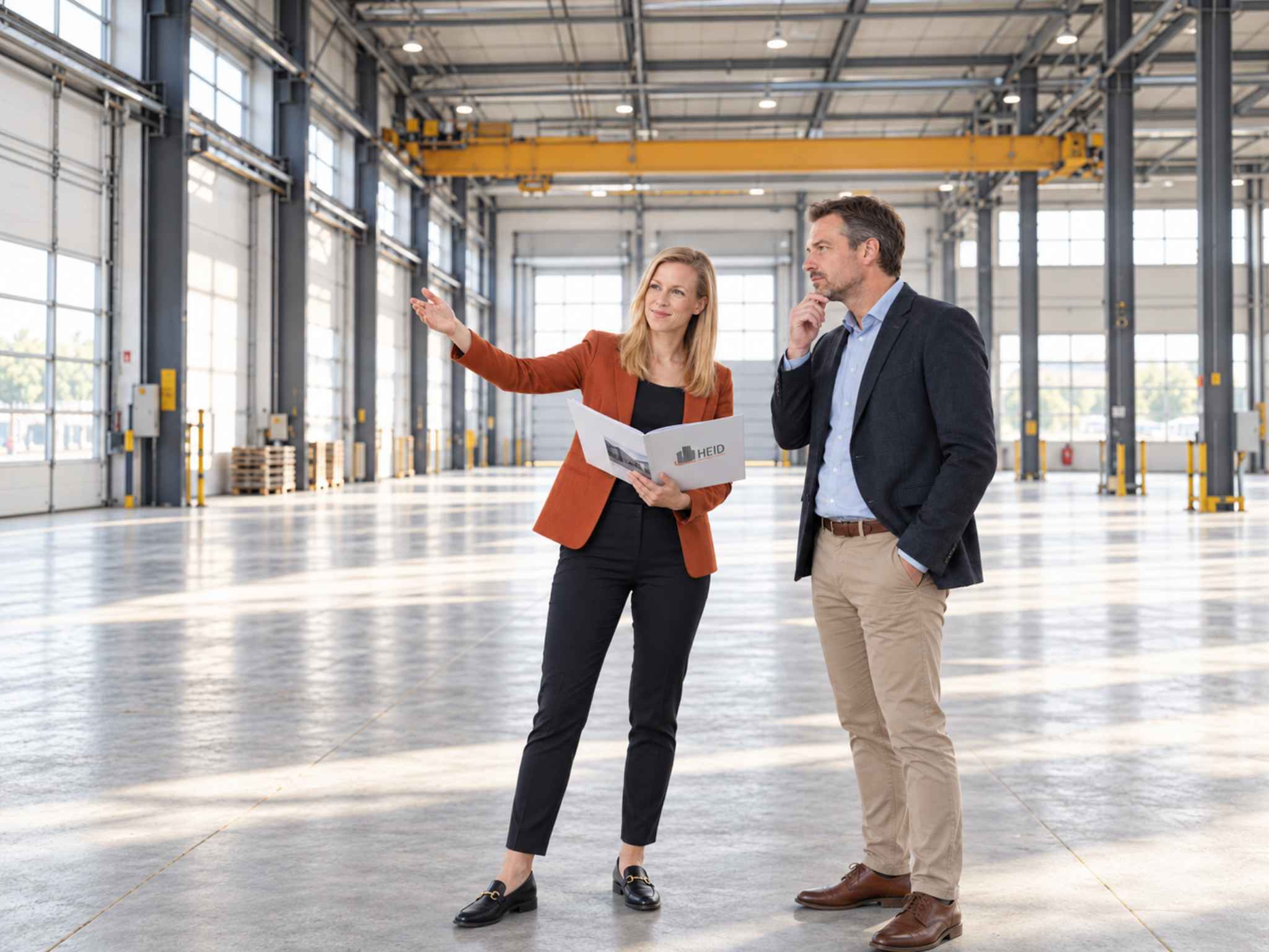 Katharina Heid bei der Besichtigung einer Industriehalle.
