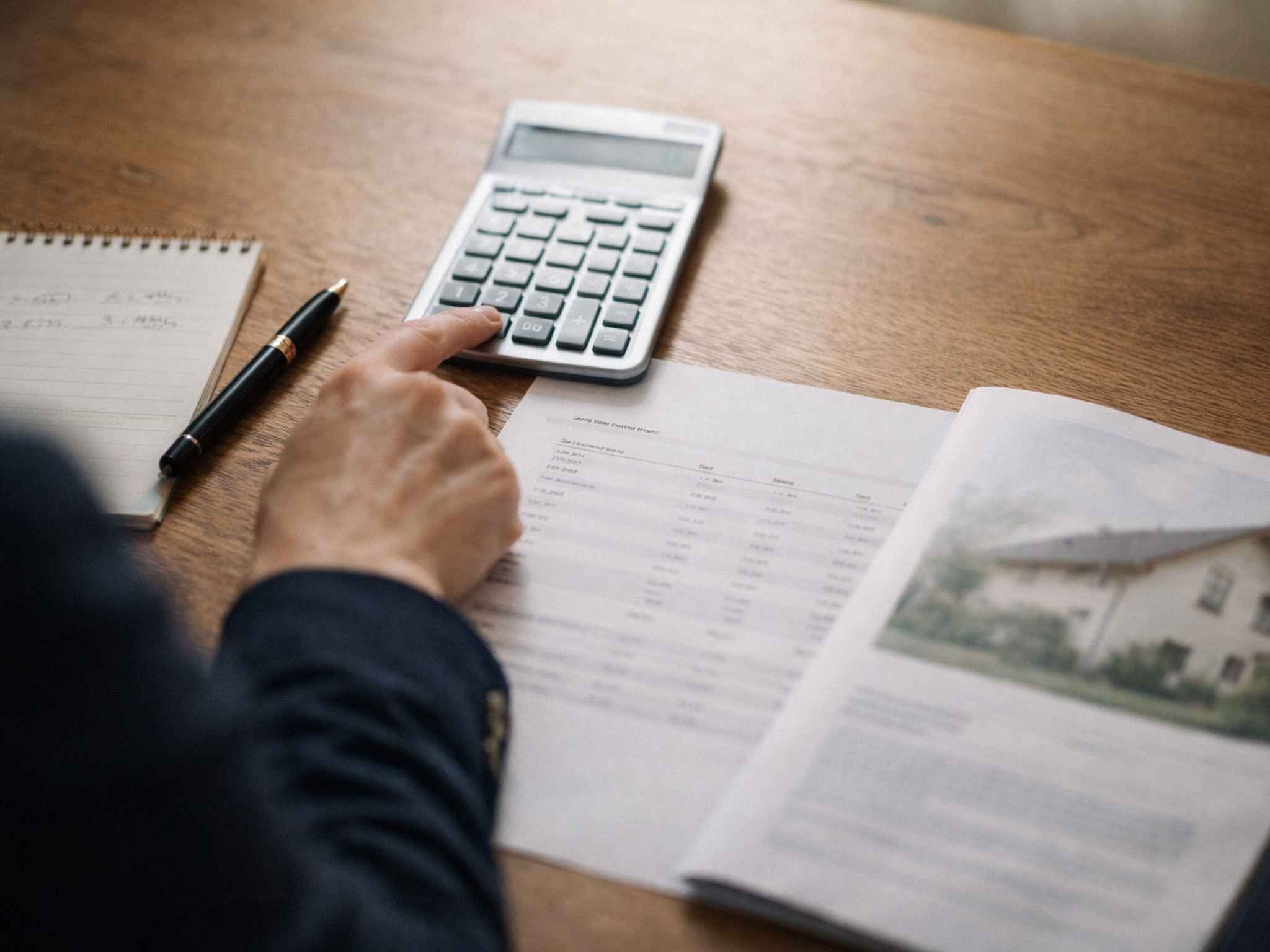 Mann rechnet Maklerprovision anhand eines Immobilienexposés nach