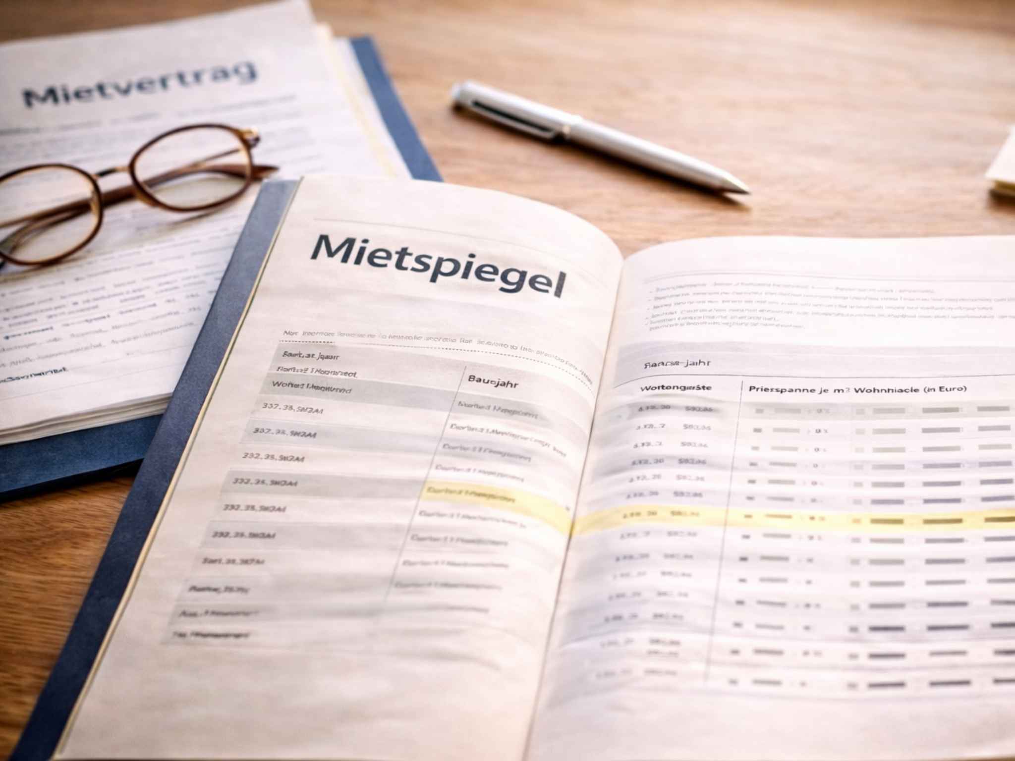 Mietspiegel einer Immobilie als Tabelle dargestellt